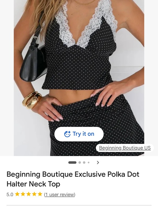 Beginning Boutique Tops - Beginning Boutique Black & White Polka Dot Lace Trim Halter Top